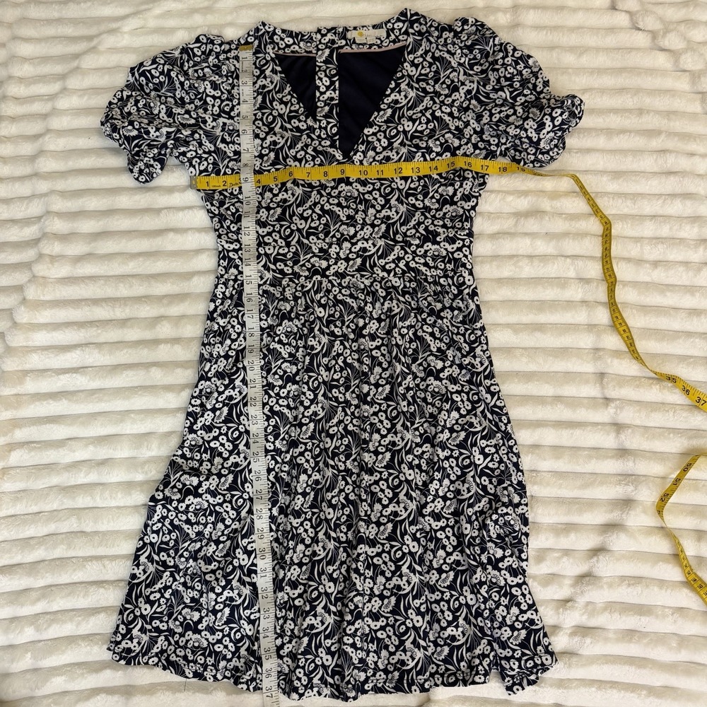 BODEN Floral Jersey Cutout Back Dress Womens US 6L UK 10L Navy Blue White Midi - Picture 8 of 8